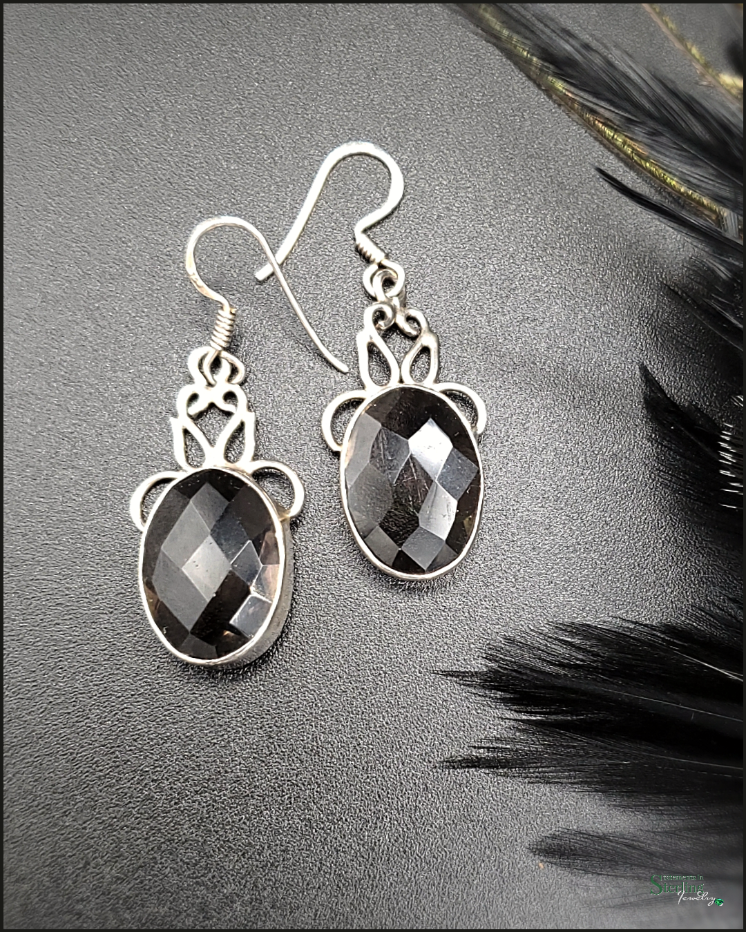 Smoky Quartz and Sterling Silver Filigree Drop Earrings