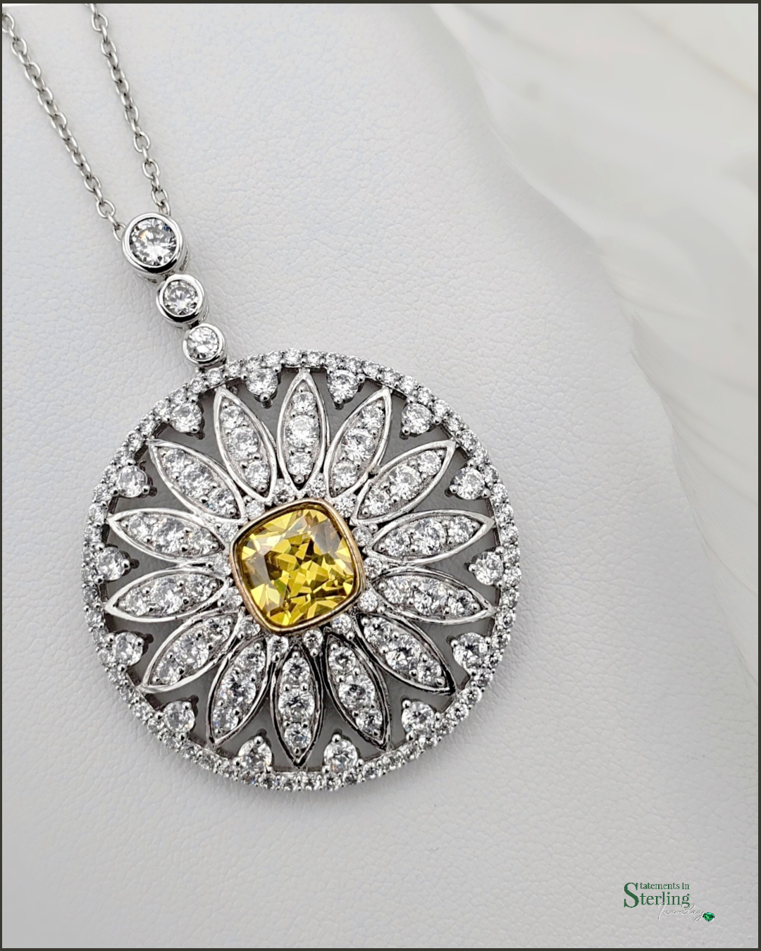 Sterling Silver Canary Cubic Zirconia Vintage Necklace