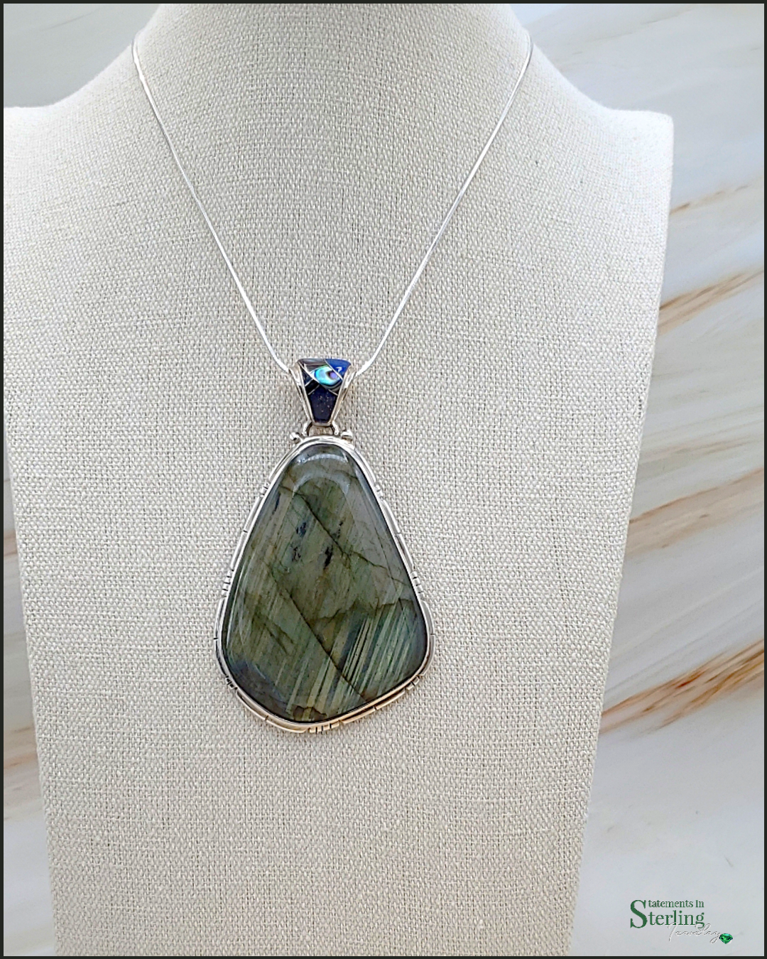 Fire Labradorite and Sterling Silver Southwest Pendant