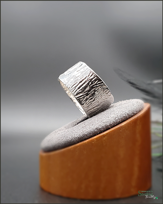 Sterling Silver Bark Pattern Cigar Band Ring
