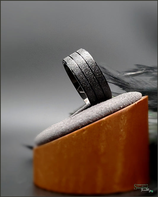 Stainless Steel Layered Ring Band in Black Sandblast