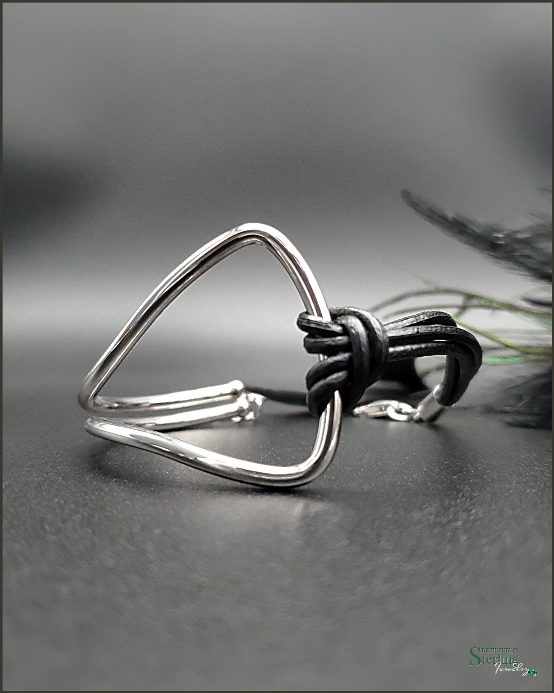 Sterling Silver and Italian Leather Abstract Bracelet in Black
