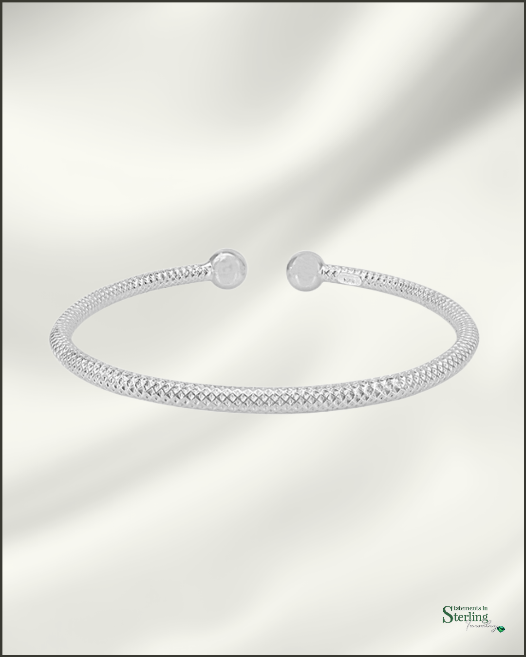 Solid Crosshatch Sterling Silver Baby Cuff Bracelet