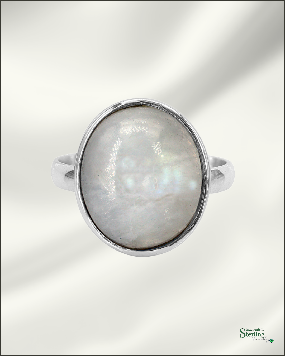 Gemstone and Sterling Silver Oval Ring in Moonstone