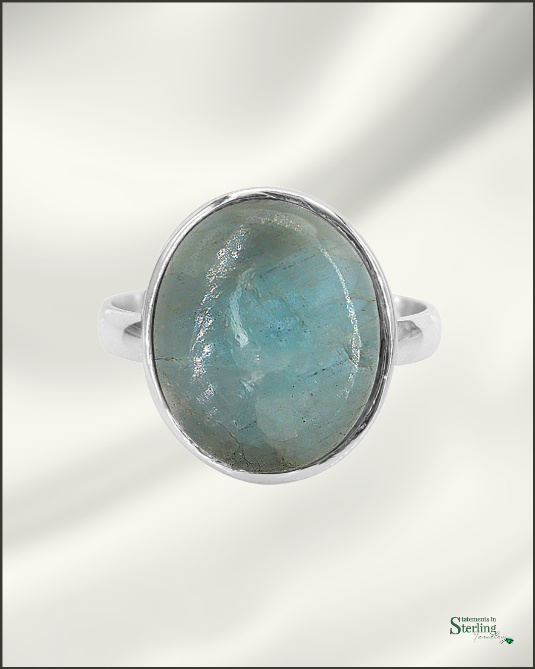 Gemstone and Sterling Silver Oval Ring in Aquamarine