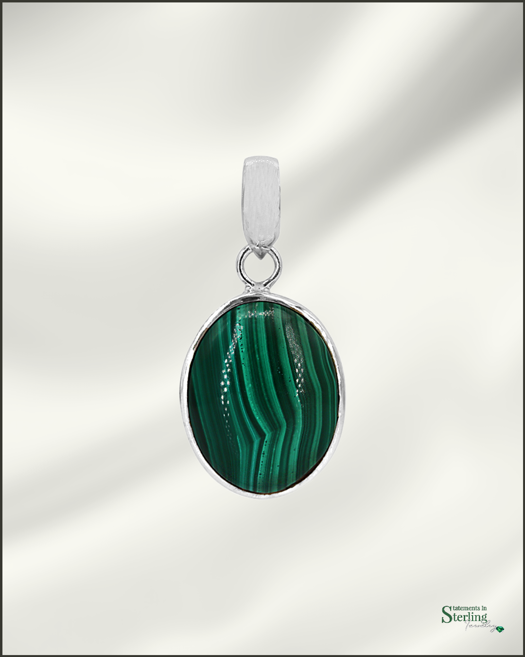 Gemstone and Sterling Silver Oval Pendant in Malachite