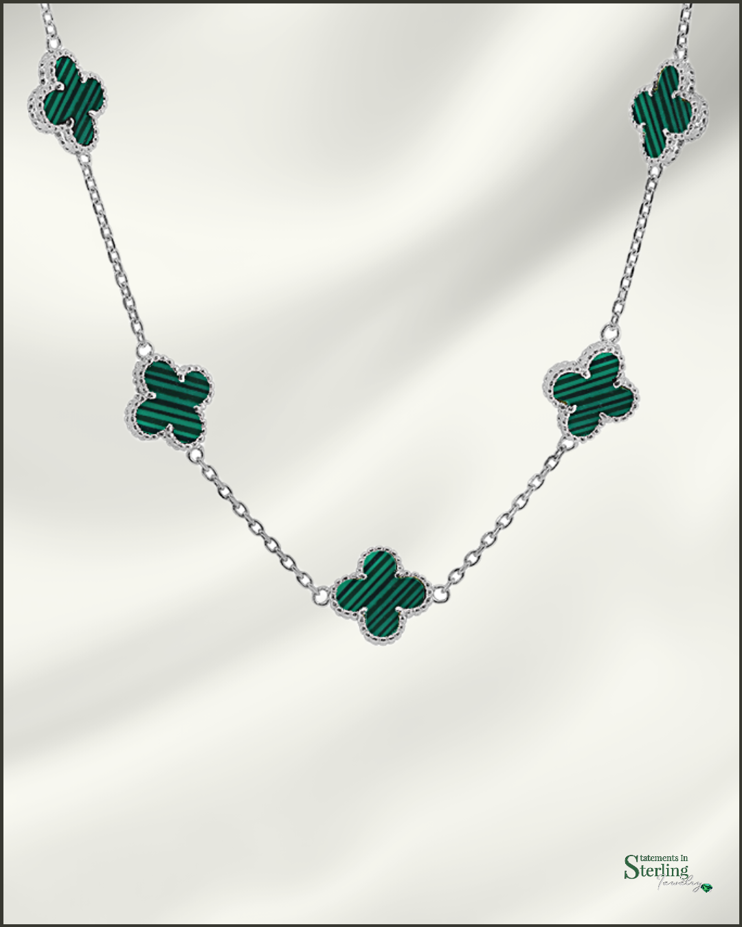 Sterling Silver Clover Necklace in Malachite