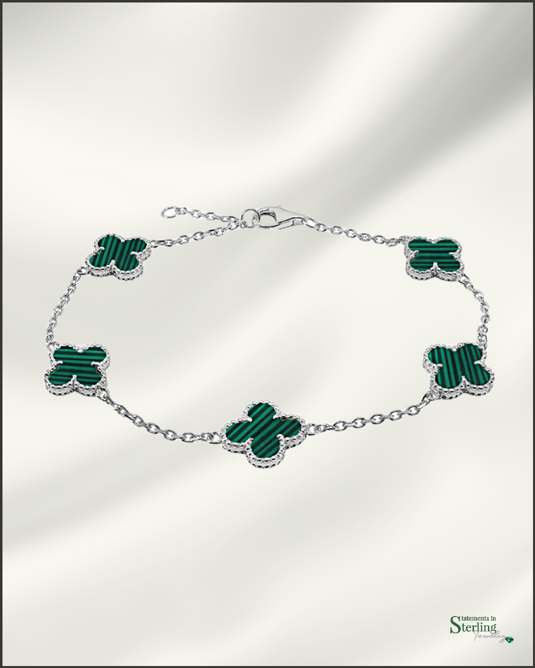 Sterling Silver Clover Bracelet in Malachite
