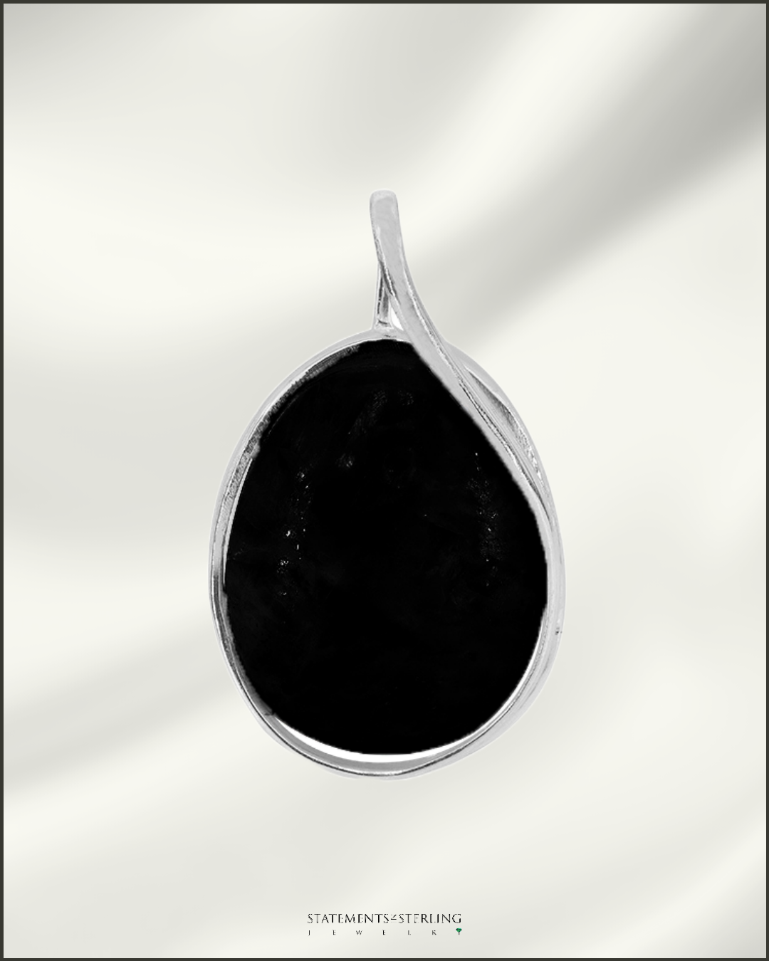 Black Onyx and Sterling Silver Modern Pendant