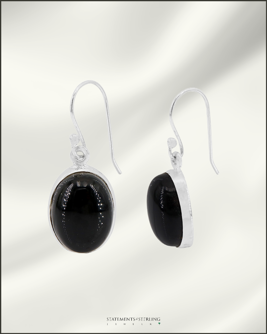 Gemstone and Sterling Silver Oval Earrings in Black Onyx