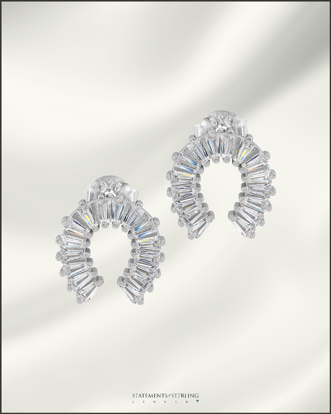 Sterling Silver and Cubic Zirconia Horseshoe Earrings in Rhodium