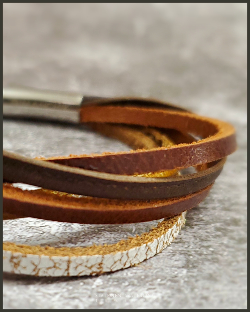 Rimanchik XYZ Leather and Stainless Steel Bracelet in Brown Leather