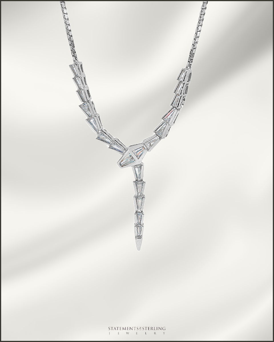 Sterling Silver and Cubic Zirconia Serpent Necklace in Rhodium