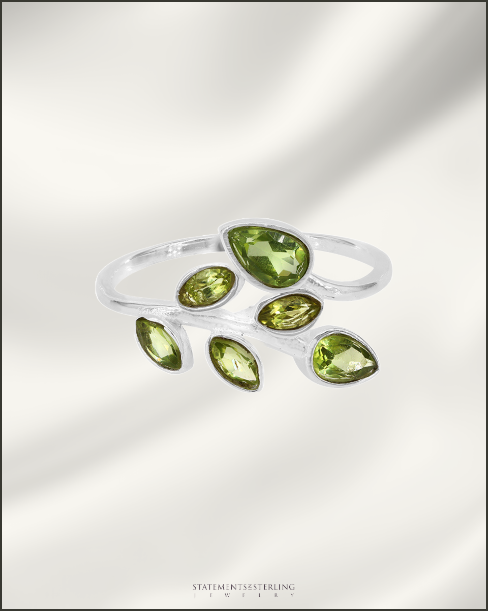 Gemstone and Sterling Silver Leaves Ring in Peridot