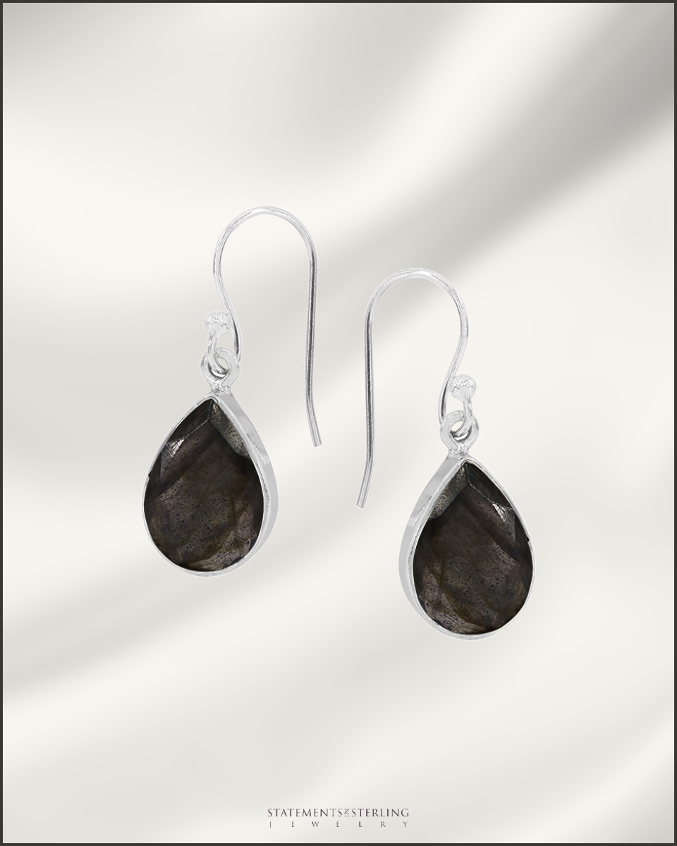 Gemstone and Sterling Silver Teardrop Earrings in Labradorite