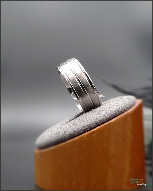 Stainless Steel Layered Ring Band in Brushed and Polished