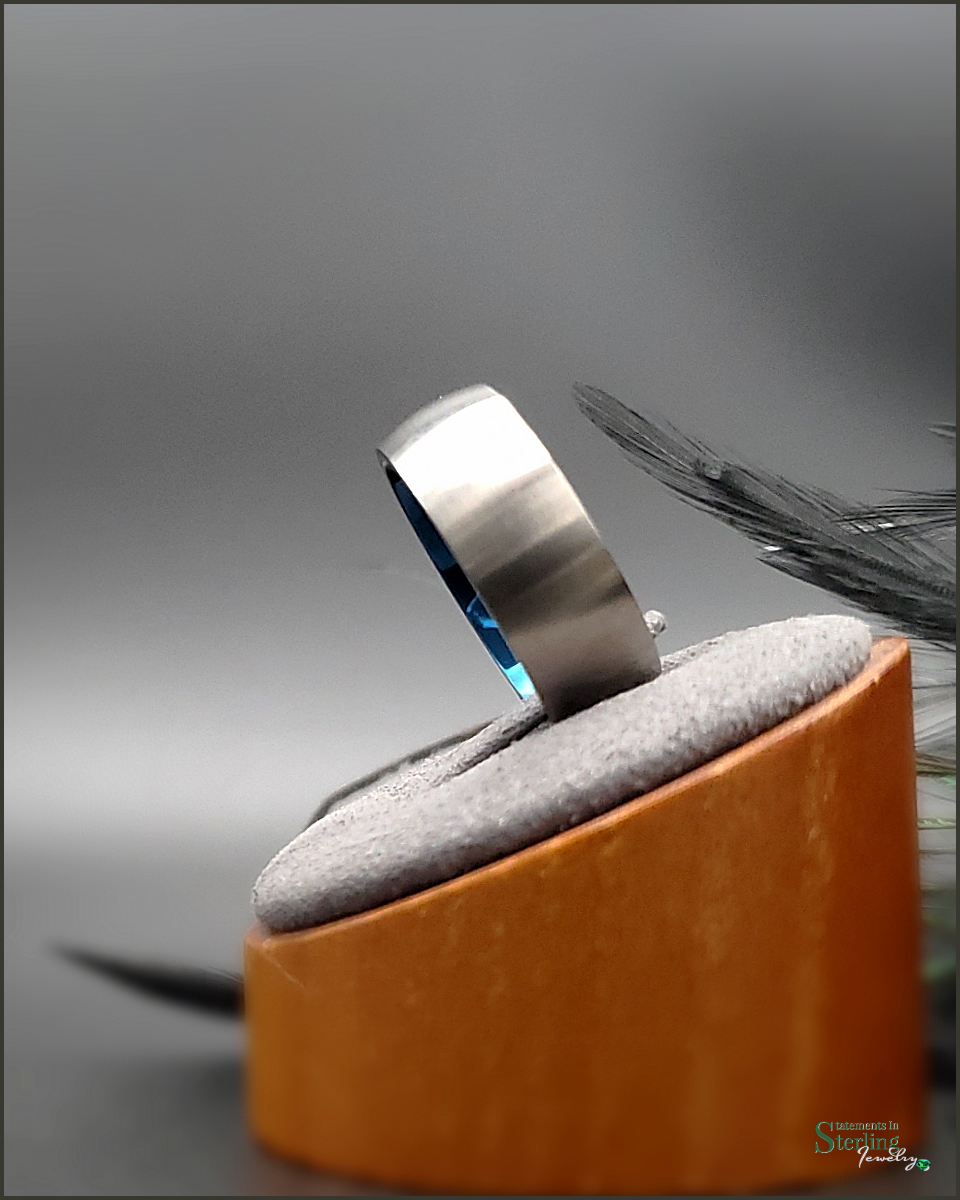 Titanium Ring Band in Brushed Silver/Blue