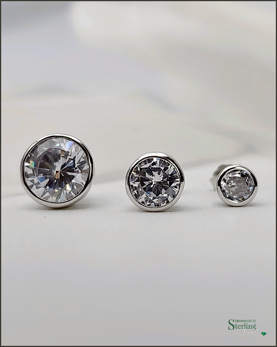Sterling Silver Round Cubic Zirconia Stud Earrings in Silver