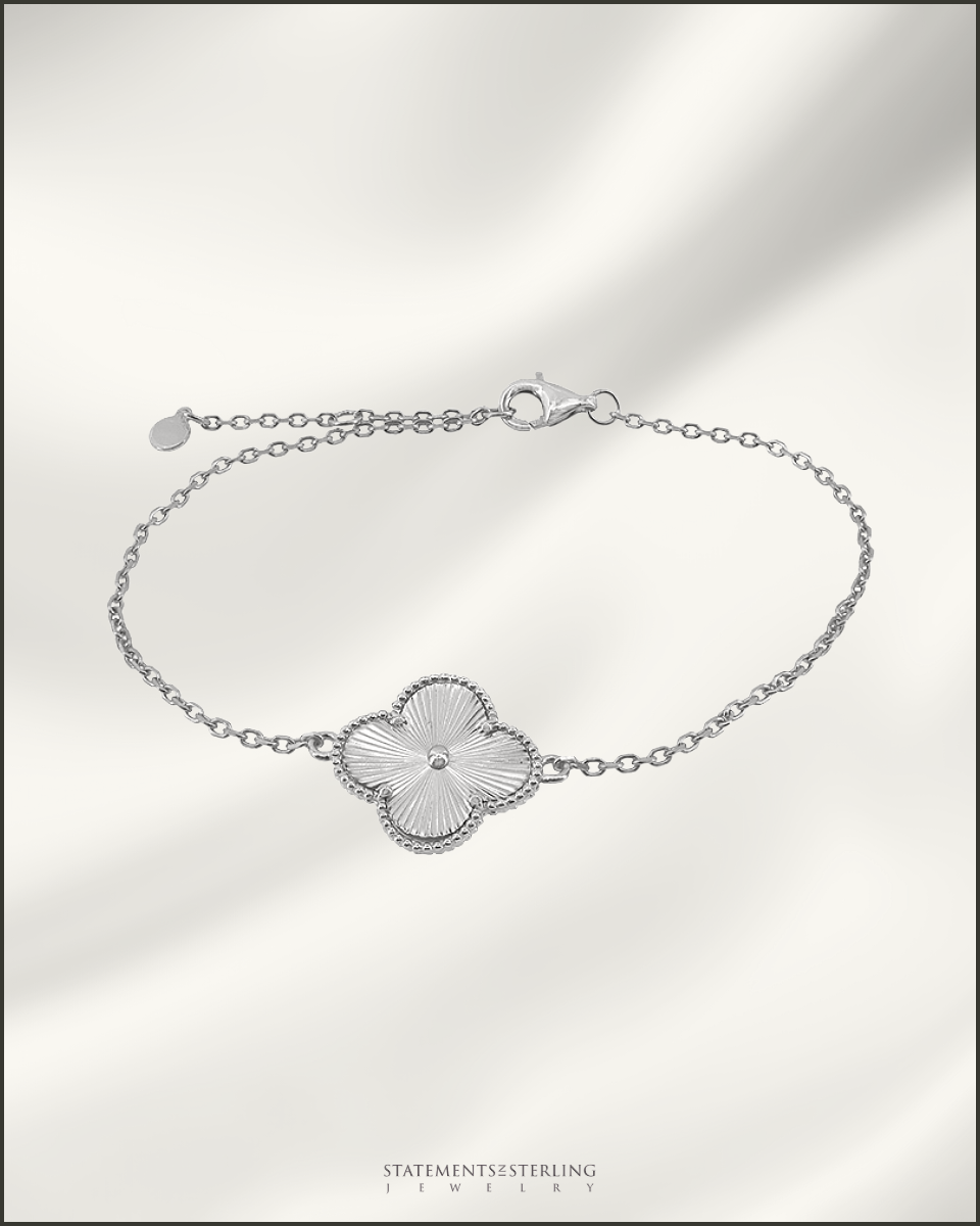 Sterling Silver Clover Signature Bracelet in Rhodium