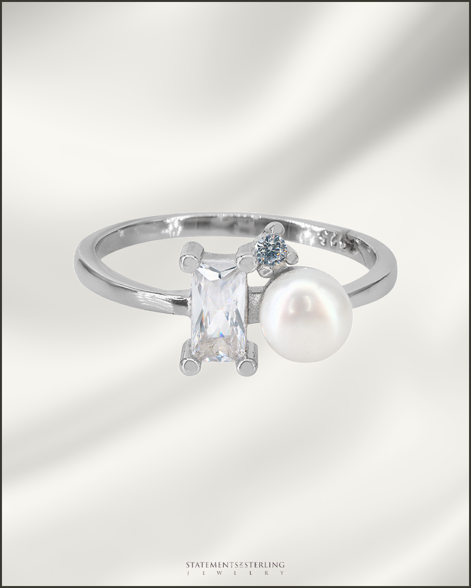 Sterling Silver Freshwater Pearl and Cubic Zirconia Ring