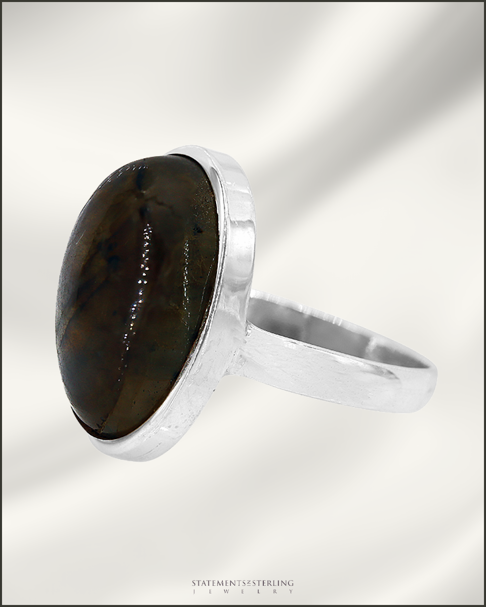 Gemstone and Sterling Silver Oval Ring in Labradorite