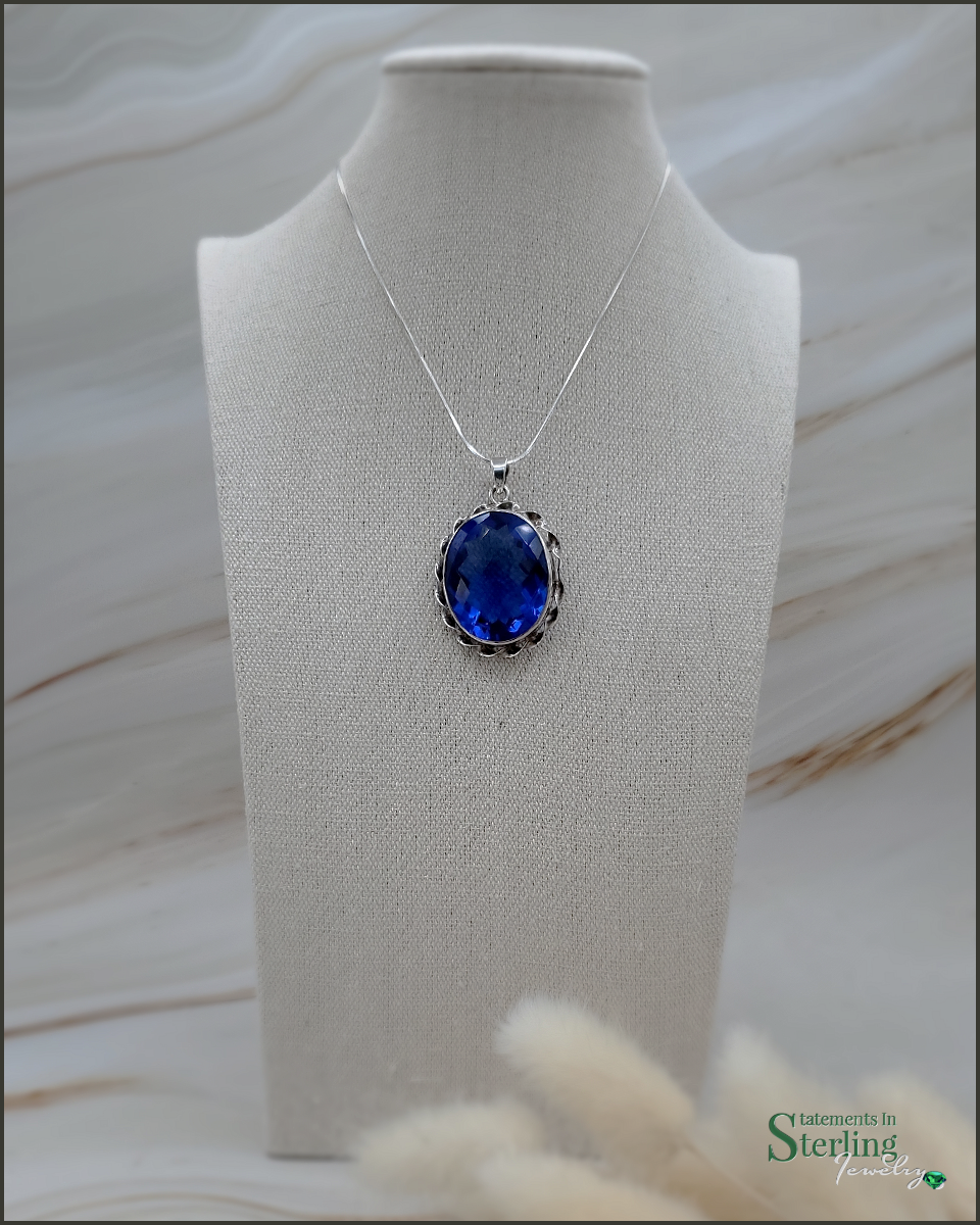 Siberian Blue Quartz and Sterling Silver Pendant