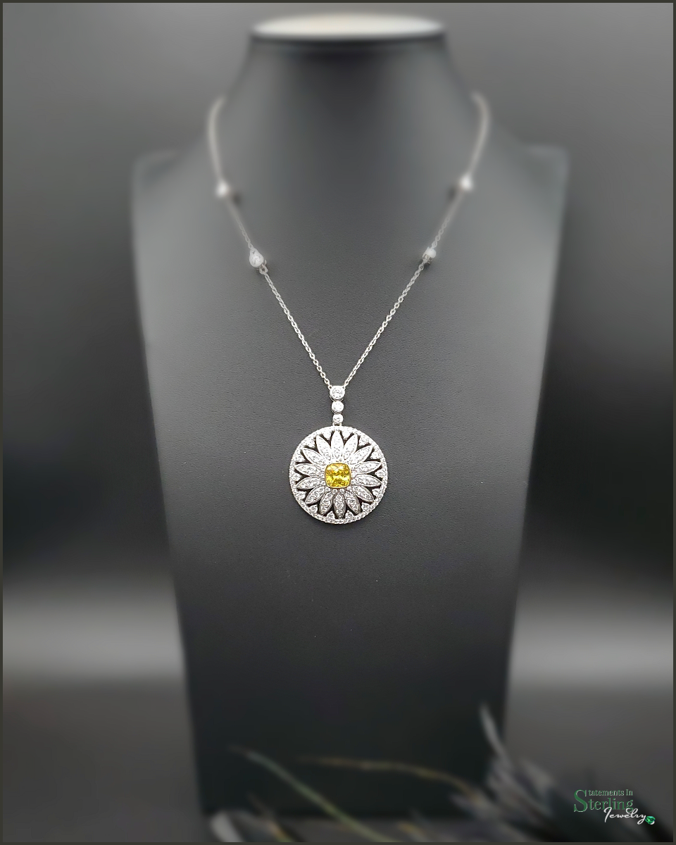 Sterling Silver Canary Cubic Zirconia Vintage Necklace