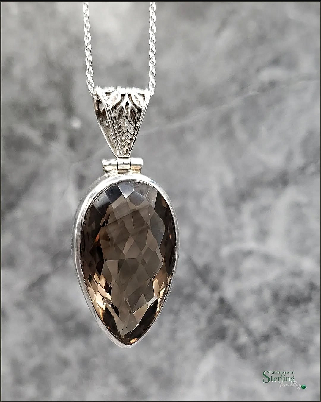 Smoky Quartz and Sterling Silver Pear Pendant