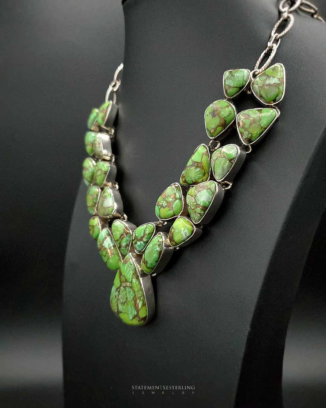Green Goddess Copper Turquoise and Sterling Silver Statement Necklace