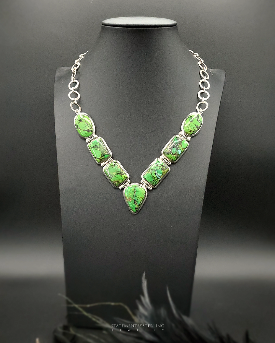 Green Copper Turquoise and Sterling Silver Necklace