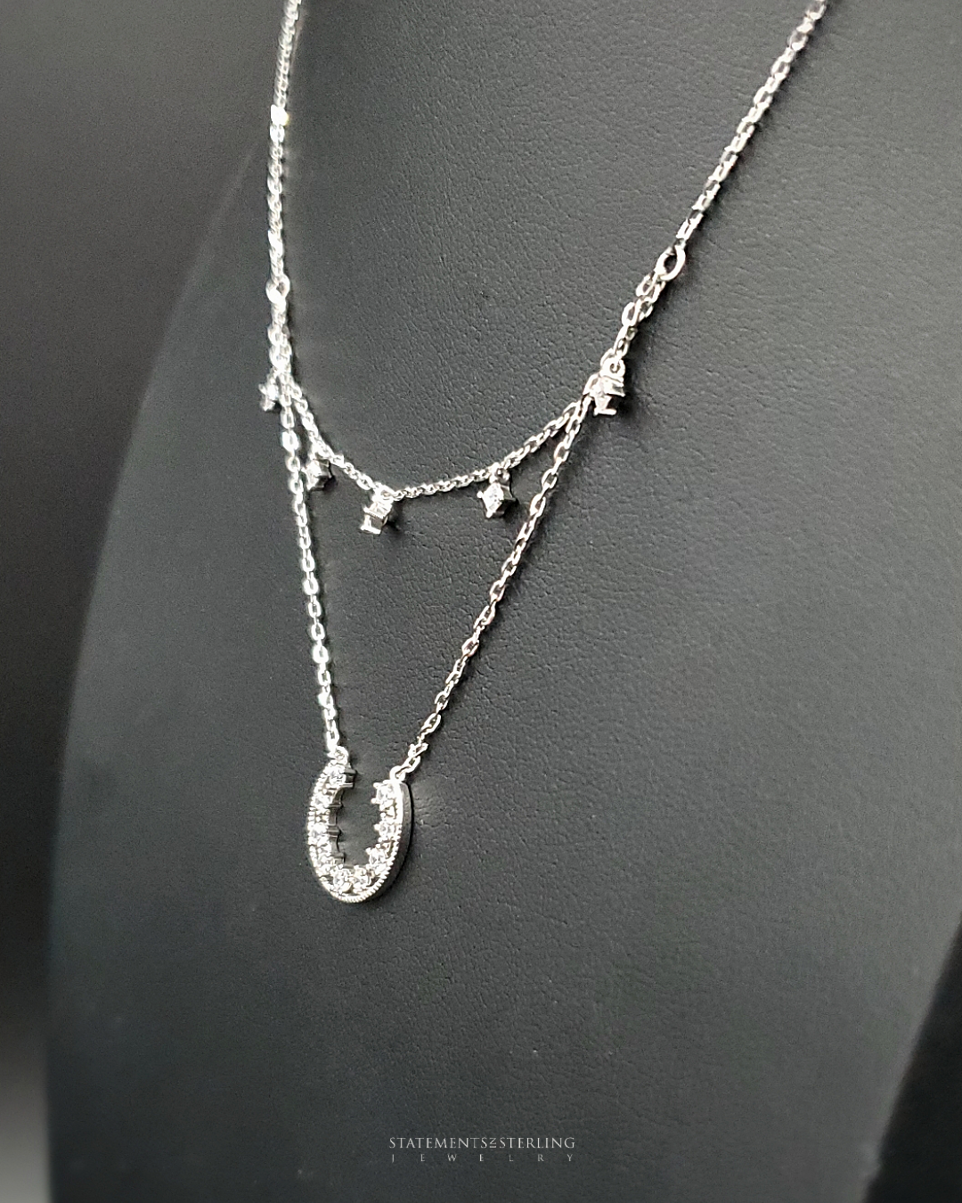 Sterling Silver Horseshoe Cubic Zirconia Layered Necklace