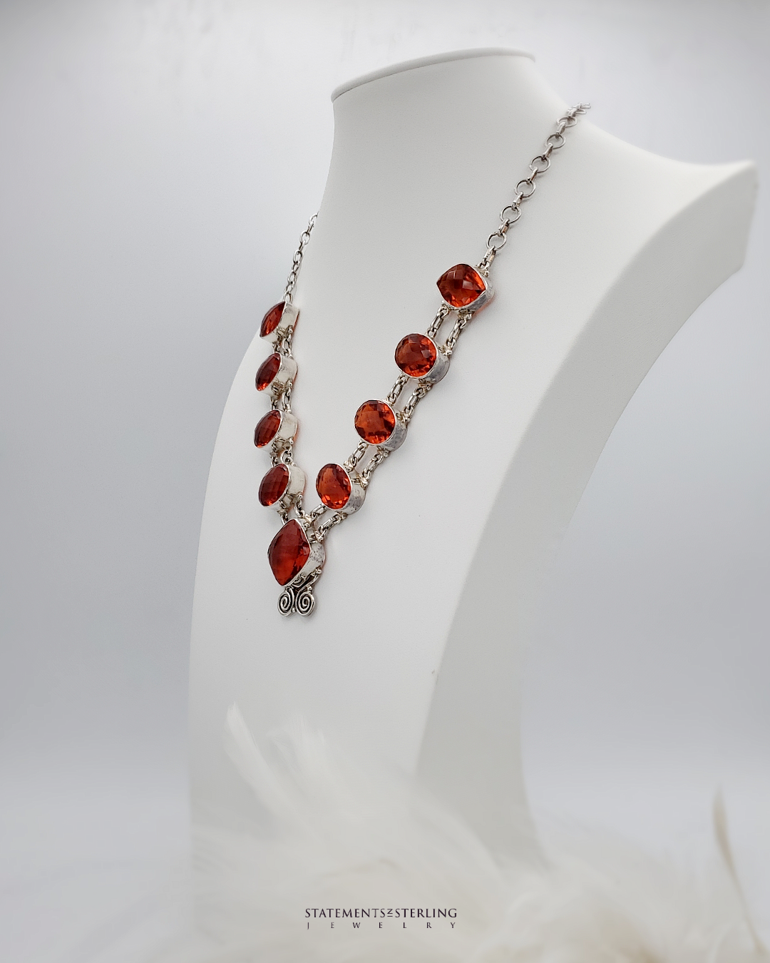 Red Sunset Quartz and Sterling Silver Necklace