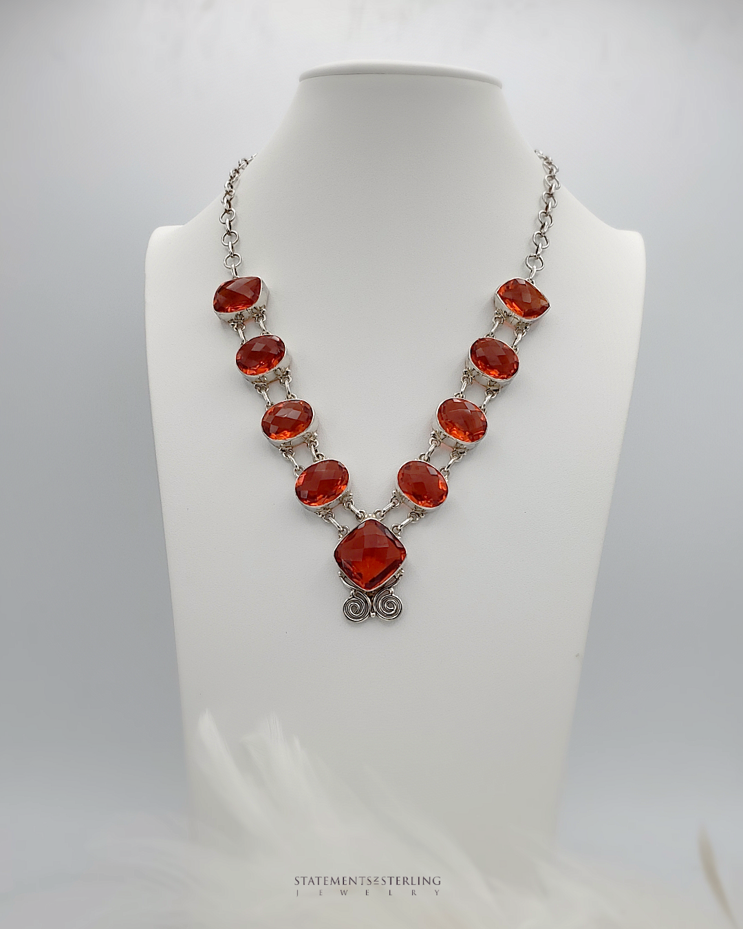 Red Sunset Quartz and Sterling Silver Necklace