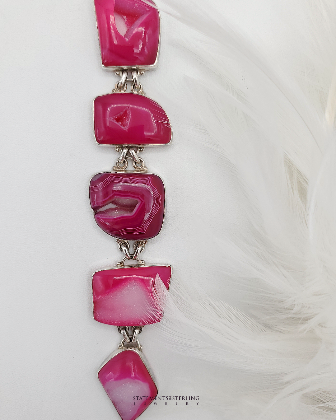 Pink Druzy and Sterling Silver Bracelet
