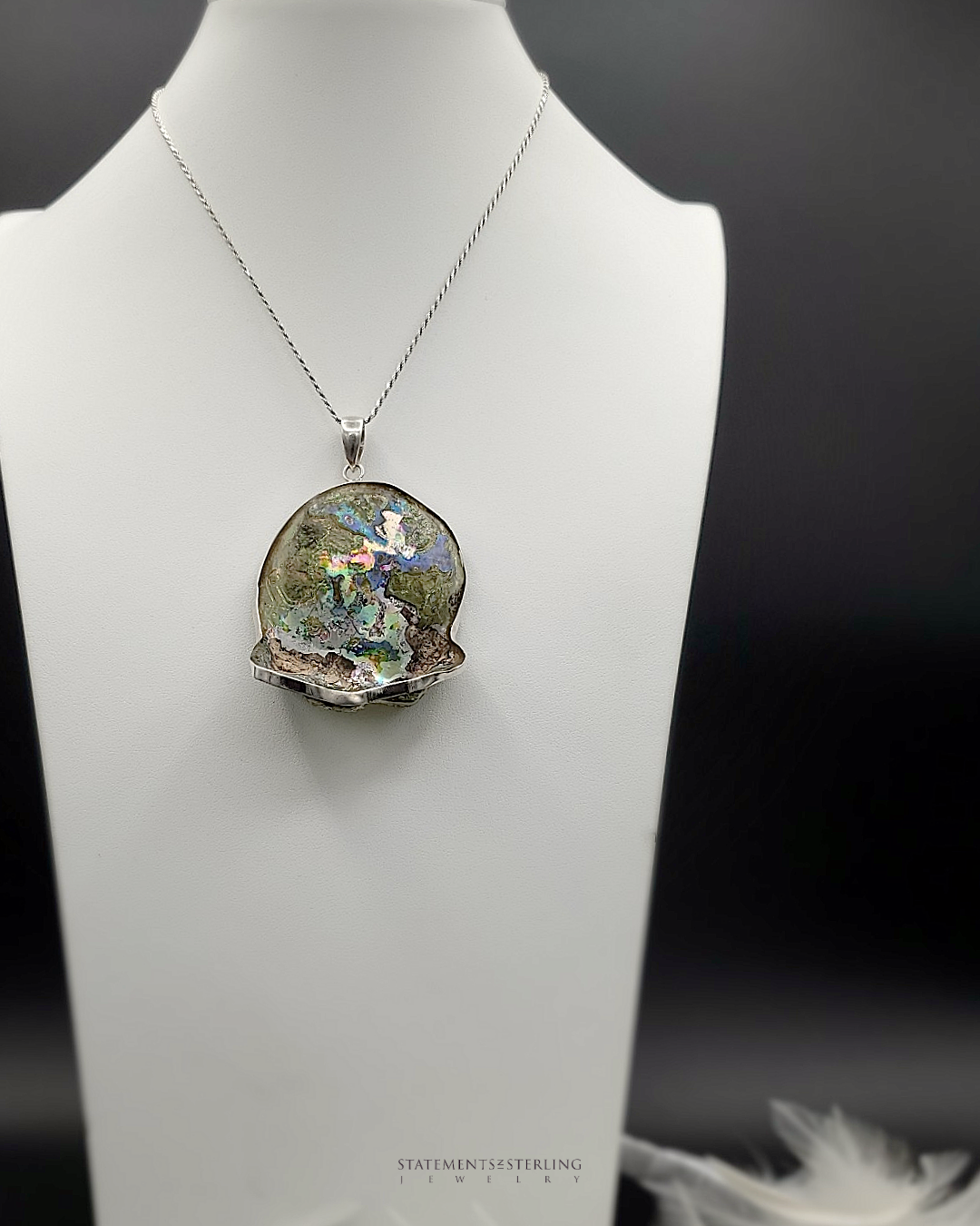 Roman Glass and Sterling Silver Statement Pendant IX