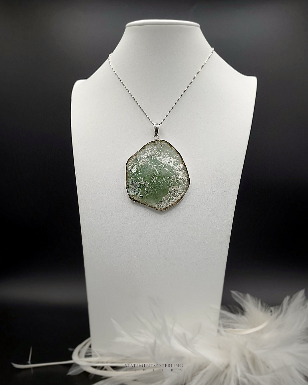 Roman Glass and Sterling Silver Statement Pendant VIII