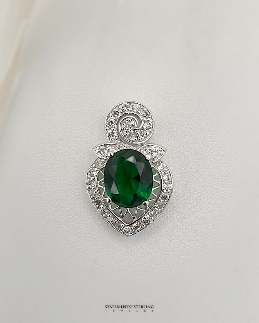 Chrome Diopside and White Topaz Sterling Silver Petite Pendant