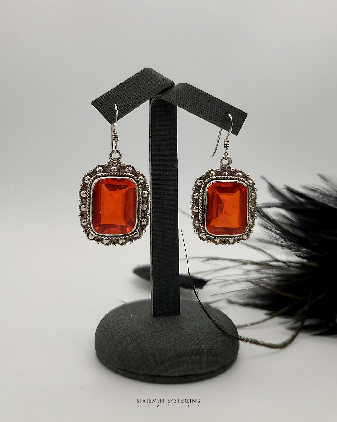 Red Sunset Quartz and Sterling Silver Earrings