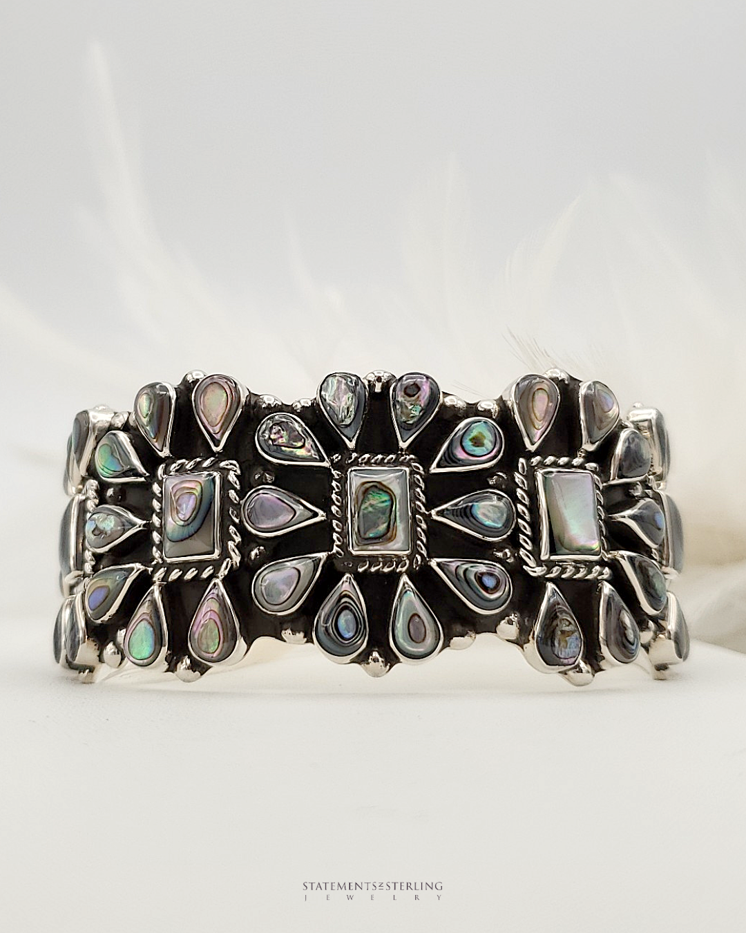 Abalone Shell Inlay and Sterling Silver Teardrop Cuff Bracelet