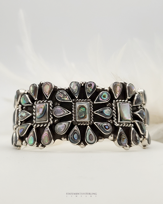 Abalone Shell Inlay and Sterling Silver Teardrop Cuff Bracelet
