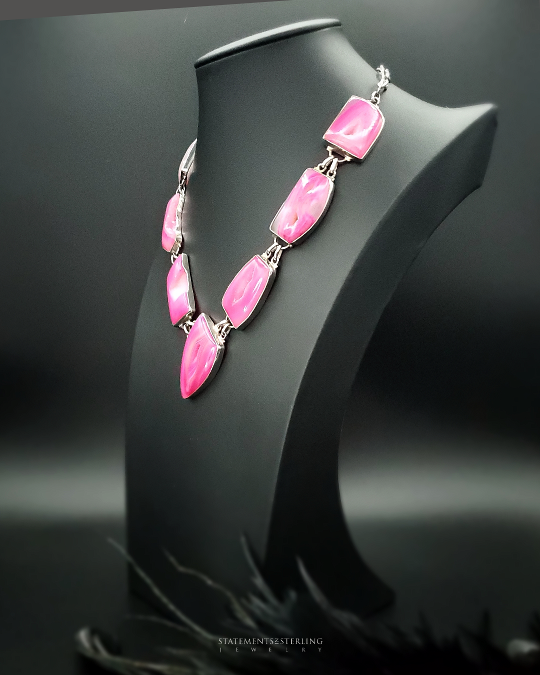 Pink Druzy and Sterling Silver Necklace