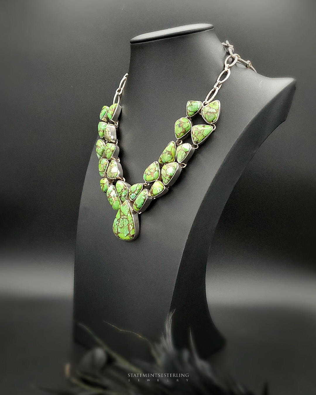Green Goddess Copper Turquoise and Sterling Silver Statement Necklace