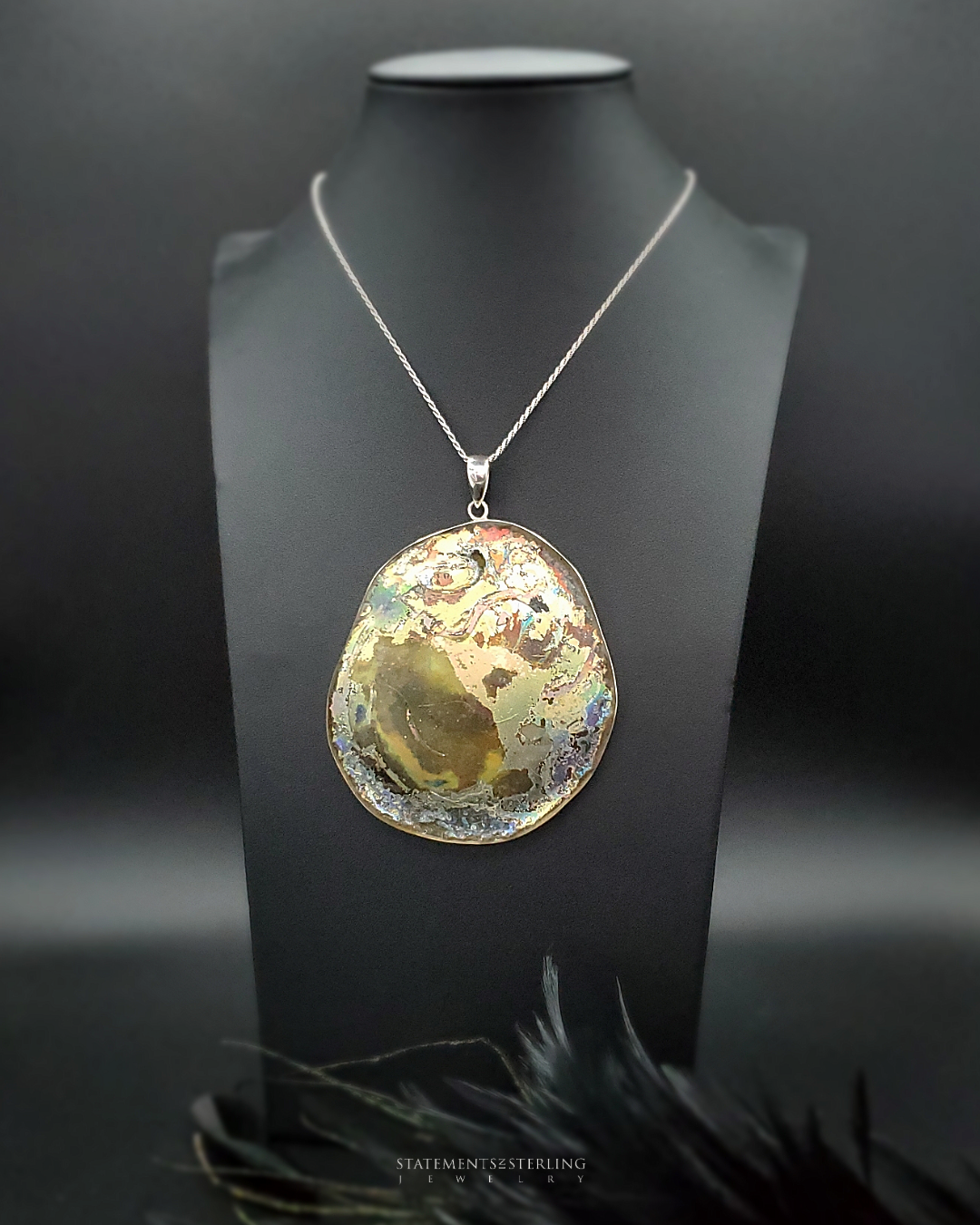Roman Glass and Sterling Silver Statement Pendant III