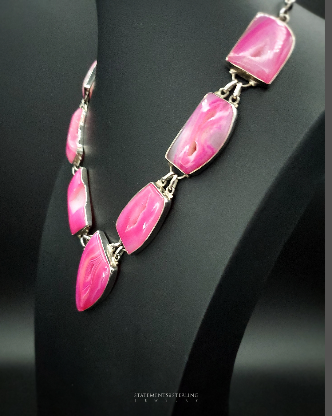 Pink Druzy and Sterling Silver Necklace
