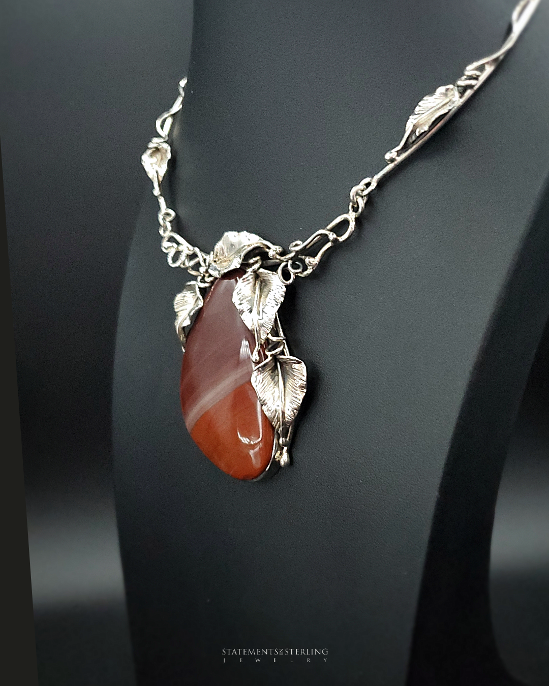 Imperial Jasper and Sterling Silver Leaves Necklace