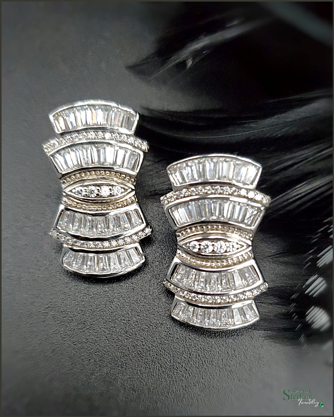 Vintage Art Deco Sterling Silver and Cubic Zirconia Earrings