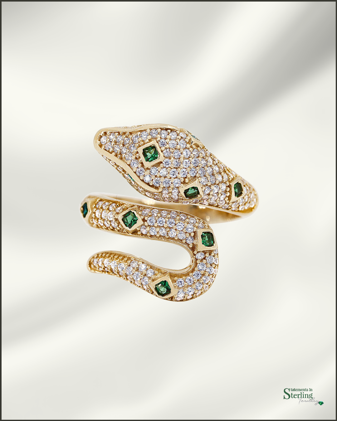 10k Gold Snake Ring with Cubic Zirconia