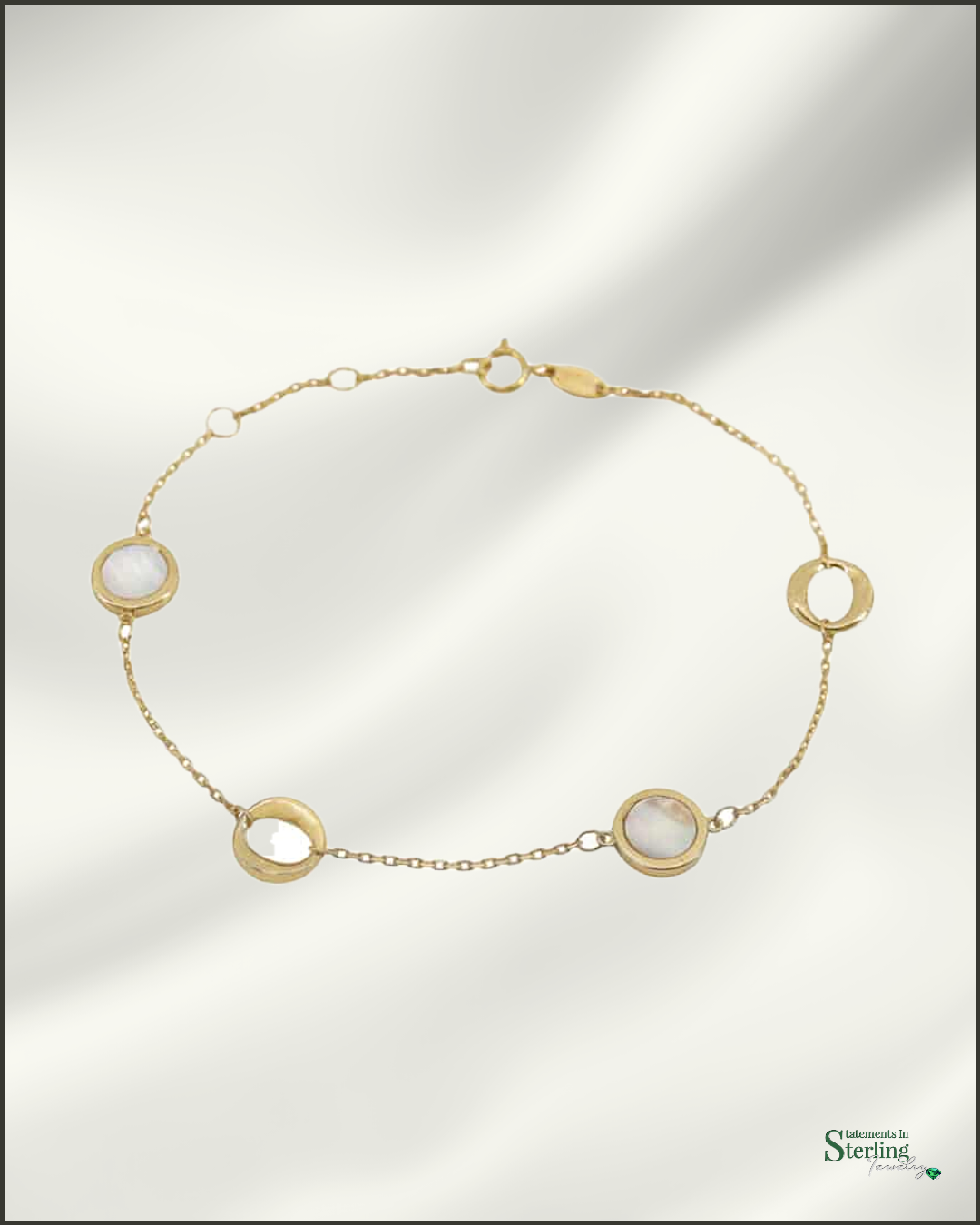 10k Gold Mother of Pearl Circle Station Bracelet