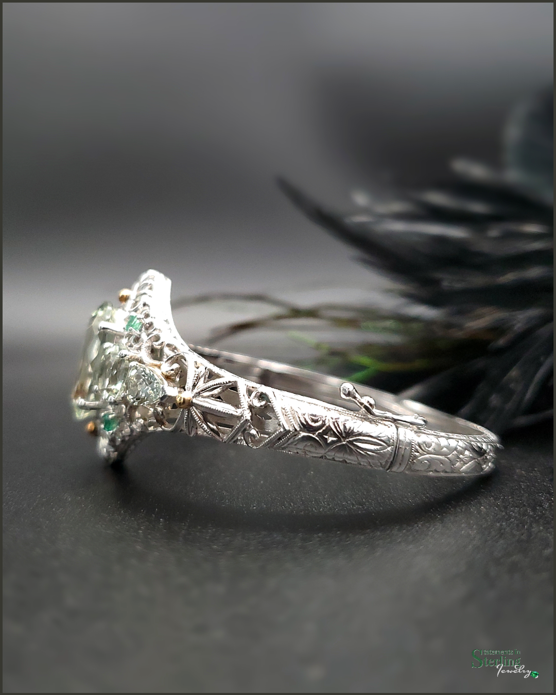 Vintage Prasiolite, Zambian Emerald and Sterling Silver Victorian Bracelet