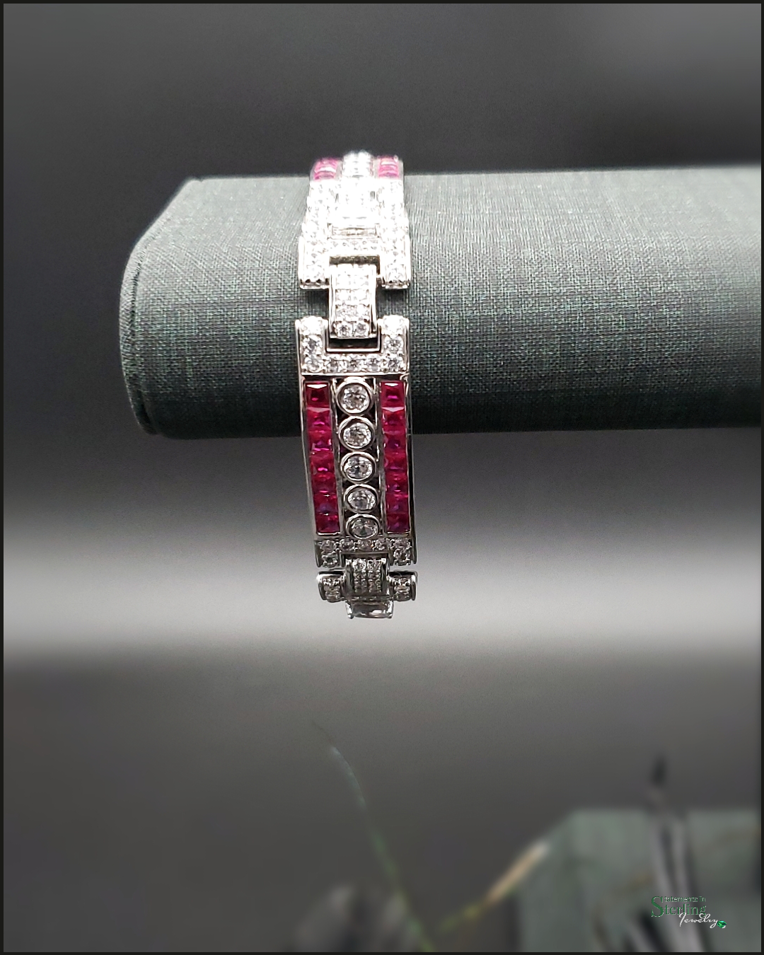 Vintage Sterling Silver and Cubic Zirconia Red Carpet Bracelet